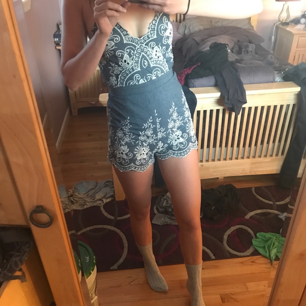 Boutique blue and white romper!